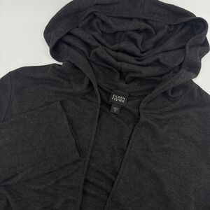 EILEEN FISHER Charcoal Gray Cardigan Sweater Hooded‎ Open Front Viscose M